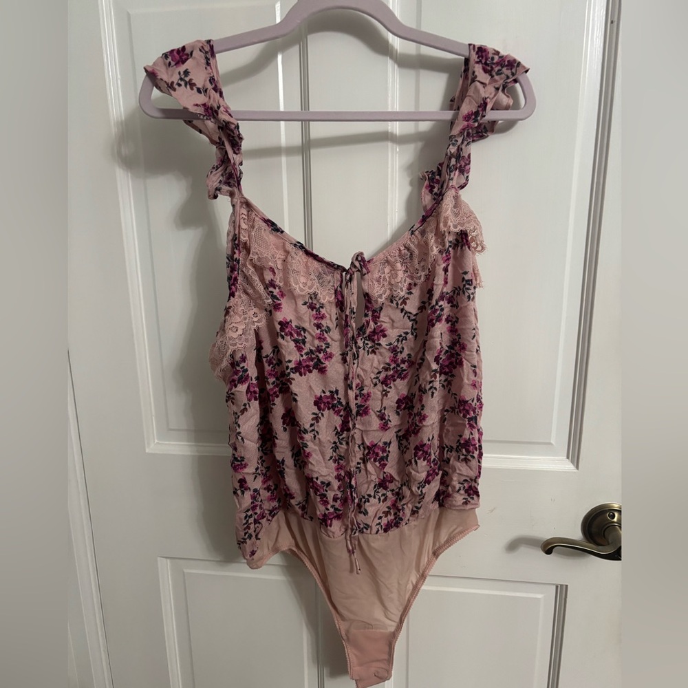 Free People Pink Floral Bodysuit